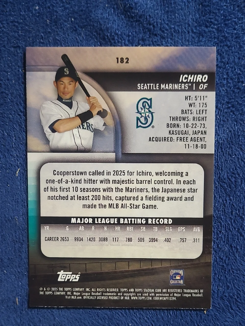 Ichiro Baseball Card - Seattle Uniform - 2025 Stadium Club - Picture 2 of 2